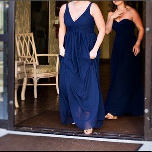 Navy blue long chiffon bridesmaid dress - size 14